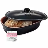 Römertopf Brottopf oval MEDI 2,3 Liter - Brotkasten Schwarz aus Keramik - Atmungsaktiver Tontopf für langanhaltende Frische von Brot und Brötchen