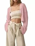 Cicy Bell Damen Open Front Strickjacke Boho Langarm Cropped Cardigan Leicht Sommer Sweaters Rosa S