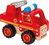 small foot Feuerwehrfahrzeug aus Holz, gut greifbar, mit gummierten, bodenschonenden Rädern, ab 18 Monaten, 11075