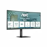 AOC CU34V5C - 34 Zoll WQHD Curved Monitor, Lautsprecher, höhenverstellbar (3440x1440, 100 Hz, HDMI, DisplayPort, USB-C, USB Hub) schwarz