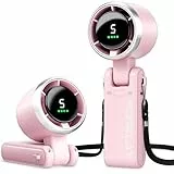 Morelax Tragbarer Turbo Handventilator, 5-stufiger, LED-Display, 4000mAh Akku USB Aufladbar, 3-in-1 Hand/Schreibtisch/Halsventilator für Reisen Camping Outdoor,Rosa
