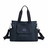 YANAIER Damen Handtasche Umhängetasche Multi Fach Shopper Schultertasche Wasserdicht Nylon Henkeltasche für Reisen Schule Arbeit Dunkelblau