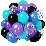 Luftballons Schwarz Lila Blaugrün, 60 Stück Luftballons Geburtstag Metallic Lila Blau Mit Konfetti Helium Balloons für Mädchen Geburtstag Babyparty Hochzeit Graduierung Feier Deko Baby Shower Deko