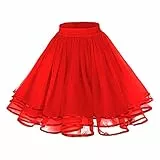 Tüllrock Rot,Damen Kurz Retro Rock Hohe Taille Tutu Rock Tüllrock - Schwarz Rot Karneval Kostüm Petticoat 50er Tutu Unterrock Tütü Crinoline Minirock Reifrock Unterrock Kleid Tüll Underskirt
