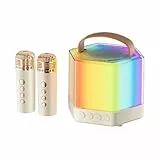 Btuty Karaoke-Maschine, Mini-Set, kabelloses Mikrofon und Lautsprecher, mit 2 Mikrofonen, RGB-Farblicht, Handmikrofon, Geschenke für Geburtstagsfeier, Schreibtisch, Karaoke-System