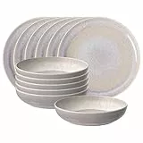 like. by Villeroy & Boch Perlemor Sand Tafelservice 12-teilig, Speiseteller (27 cm) und Pastaschalen (22 cm), Tafel-Set für 6 Personen, Premium Porzellan, Beige