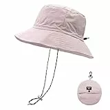 lifwimner Sonnenhut Damen Herren Fischerhut mit Kinnriemen Wasserdichter Eimer Damen Schnell Dry Packable Hut Sommer Outdoor Aktivitäten (Hellrosa)