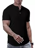 JMIERR T-Shirts für Herren Henley Shirt Kurzarm Muscle Slim Fit Basic T Shirt 2024 Sommer Button Hem Schwarz XL