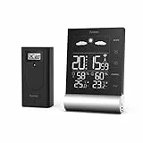 Hama Wetterstation Funk mit Außensensor „Black Line“ (mit Wettervorhersage, misst Innen- und Außentemperatur, Thermometer, Hygrometer, Frostalarm, DCF Funkuhr, Wecker) schwarz