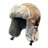 JIAHG Unisex Wintermütze Fliegermütze Trappermütze Winddichte warme Kunstleder Fellmütze mit faltbaren Ohrenklappen verstellbar für Skifahren, Snowboarden und Radfahren