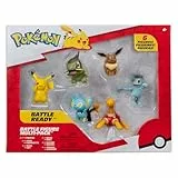 Pokémon PKW3614 - Battle Figure Multipack - 6er Pack mit Pikachu, Pottrott, Milza, Sheinux, Evoli & Machollo, offizielle Figuren, je 5 cm