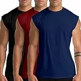 Holure 3er Pack Herren Unterhemden Muskelshirt Workout Tank Tops Unterhemd mit Rundhals-Ausschnitt Schwarz/Marine/Rot XL
