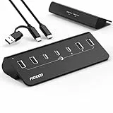 FIDECO USB Hub mit Netzteil, 7 Port USB 3.2 Gen 2, 10Gbit/s Schneller Datenhub, Vollaluminium-Verlängerungssplitter mit 5V 3A Netzteil, 4 USB-A-Ports und 3 USB-C-Ports, Unterstützt BC1.2-Aufladung