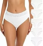 Wealurre Damen Unterhosen Spitze Slip Baumwolle Hipster Damen Höschen Unterwäsche Frauen im 5er Pack (6004 White,L)