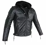 Euro Stars Herren Motorrad Lederjacek Biker Jacke mit Kapuze und Protektoren Custom Leder Jacke Bike Leatherjacket (DE/NL/SE/PL, Alphanumerisch, XL, Regular, Regular, Schwarz)