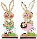 DAHI Osterhase aus Holz Osterhasen Figuren Osterhase Deko Osterdeko für Draußen Tischdeko Garten Deko(Rabbit)