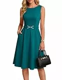 GRACE KARIN Damen Kleider Elegante A-Linie Freizeit Rundhals ärmelloses Mit Tasche Für Hochzeit Arbei Business Party Pfauenblau L