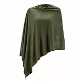 Fomolom Damen Ponchos Pullover, vielseitig einsetzbar, leicht, massiver Strickschal - Grün - Einheitsgröße