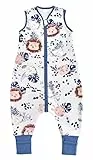 Chilsuessy Baby Sommerschlafsack mit Füßen 0.5 Tog Kleine Kinder Schlafsack mit Beinen Unwattiert 100% Baumwolle Schlafstrampler für Jungen und Mädchen, Dschungel Löwe, 70cm/Baby Höhe 80-90cm