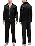 SWOMOG Satin Herren Schlafanzug Lang mit Knopfleiste Langarm Nachtwäsche Pyjama Set Zweiteiliger Hausanzug Seide Pyjama
