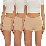 SIHOHAN Boxershorts Damen Baumwolle Radlerhose Damen Kurz für Kleid Bauchweg Unterhosen Nahtlos Unterziehhose Doppelter Schritt Panties (3 x Beige,M)