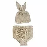 Ostern Neugeborenes Baby Junge Mädchen Cap + Shorts + Karotte Spielzeug Foto Fotografie Prop Outfits Set Häkelkostüm Strick Kostüm Fotoshooting Overalls Hosen Kleidung 03-Grau(2pcs) 0-12Monate