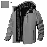 FemiChic Regenjacke Herren Wasserdicht Atmungsaktiv Outdoor Fahrrad Dünne Ultraleichte Wanderjacke für Rain Camping Sommer Leichte Jacke(Grau,L)