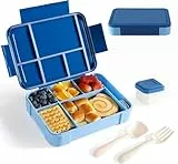 Swkien Brotdose Kinder mit Fächern, Auslaufsichere Bento Box, 1300ml Lunchbox mit Soßendose, Jausenbox Mikrowellen & Spülmaschinenfest, Brotdose Schule BPA Frei - Blau