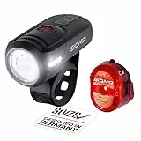 SIGMA LED Fahrradlicht Set Aura45/Nugget II mit 45/15 Lux |Wiederaufladbar & Spritzwassergeschützt | Werkzeuglose Montage | 6-21h Leuchtdauer | Fahrrad Lichter LED Set Fahrradlicht Vorne+Hinten