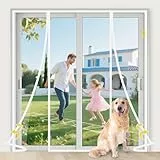 fowong VP Magnet Fliegengitter Tür, Insektenschutz Balkontür 160x230cm, Katzen Sicher, Stärkere Magneten Fliegengittertüren für Schiebetür, zwei Öffnungen, Weiß