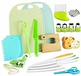 Kindermesser 21-teiliges Kinder Sicherheit Kochmesser für echtes Kochen von Obst oder Gemüse mit Holzmesser, Küchenmesser, Schneidebrett, etc. Kinder Kochset Messer für Kinder ab 2 jahre (Fisch)