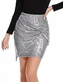 DRESSTELLS Damen Pailletten Rock Glitzer Bodycon Kurz Wickel Hüftrock Festliche Party Minirock Silver XL