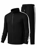 JMIERR Herren Traingsanzug Set Schwarz Streatwear 2-Teiliger Jogginganzug Full Zip Sportanzug Männer Freizeit Tracksuit XXL