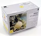 Jamasia 999105 - LED Lichterkette mit 400 LED Lämpchen, warm weiß, mit Trafo und 8 Stunden Timerfunktion, für Innen und Außen, grünes Kabel Länge 47,90 m, Zuführung 8 m, LED Abstand 10 cm, GS geprüft