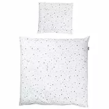 roba Babybettwäsche 80 x 80 cm - Sternenzauber grau - Wiegenbettwäsche Baby Set 2 teilig - Decken & Kissenbezug mit Stern Motiv für Mädchen & Jungen - Baumwolle - Weiß