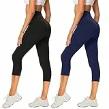 AMIYOYO 2er Pack Leggings Damen 3/4 High Waist Capri Leggins Blickdicht Kurze Sporthose Elastische Bauchweg Hosen für Yoga Fitness Outdoor Freizeit