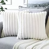 Soleebee 2er Set Plüsch Samt Kissenbezüge, Weiche Künstliche Pelz Dekorativ Kissenbezug Sofa Zierkissenbezüge Dekokissen Kissenhülle Set für Couch Schlafzimmer Zuhause Auto Dekor (40x40cm, Beige Weiß)