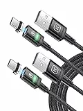 Kuulaa Magnetisches USB-C-Ladekabel, 2 Stück, 3 A, magnetisches USB-Kabel mit Typ-C-Adapter, unterstützt QC 3.0 Schnelllade-Datentransfer, Nylon-geflochtenes Magnet-Ladekabe (Black, 2M*2)