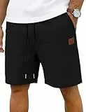 iClosam Kurze Hosen Herren 100% Baumwolle Atmungsaktivem Bequemer Shorts Herren für Freizeit Alltag,Schwarz,L