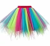 Girstunm Damen Tutu Tüllrock 50er Vintage Tüllrock Petticoat Mehrfarbig Bubble Tanzkleid Rock Unterrock Tütü Kurz Ballett Regenbogen X-Large