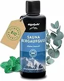 AllgäuQuelle® Saunaaufguss mit 100% BIO-Öle Atemwohl Eukalyptus Minze Salbei Cajeput (100ml). Natürlicher Sauna-aufguss m. ätherische Sauna-Öle im Aufguss-Mittel. Saunaöl naturrein Bio-Saunaduft