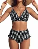 Hanna Nikole Bikini-Set für Damen, niedliche Rüschen, sexy V-Ausschnitt, Push-up-Effekt, hochgeschnittenes Höschen, doppelte Schulterträger