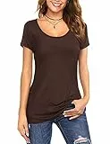 Florboom Damen Tshirt Baumwolle Oberteil Rundhals T-Shirt Kurzarm Longshirt Sommer Tops Bluse Tunika Braun L