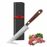 LUXHEIM Kochmesser, Profi Küchenmesser Damastmesser mit 22cm Klinge, Chefmesser Allzweckmesser aus Carbon Edelstahl, Extrem Scharfe Messer mit ergonomischem Holzgriff für Küche Camping Grill BBQ