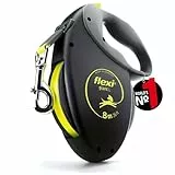 flexi® Giant L | 8m Gurt Roll-Leine für Hunde bis 50 kg | schwarz/neon-gelb | ausziehbare Hundeleine | Gewicht 629.8 gr | Maße 15.2 x 20.8 cm