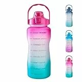 Auslaufsichere Trinkflasche mit motivierender Zeitmarkierung, BPA-frei, für Fitness, Fitnessstudio und Outdoor-Sportarten (Rosa/Grün)