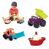 B. toys Sandspielzeug 3 Teile – Sandkasten Spielzeug, Strand, Spielplatz, Badespielzeug mit Bagger, Kipper und Boot – Spielzeug ab 18 Monaten