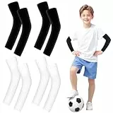 Leikedun 4 Paar UV-Schutz Armlinge Kinder 4-12 Jahre, Kinder Sleeve Arm, Kompressions Armschoner für Volleyball, Gaming & Sport - Atmungsaktive Kühlärmel mit UPF50+ (Schwarz+Weiß)