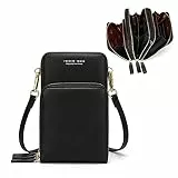 myfriday Kleine Umhängetasche Damen Kunstleder Crossbody Schultertasche Handtasche Geldbörse Handytasche 3 Reißverschlüssen Brieftasche mit Kartenfächern für Handys bis zu 7 Zoll