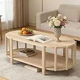 ITEFDTUTNE Couchtisch Rund mit Stauraum, 123 x 64 x 40CM, Couchtische Holz mit 2 Ablagen, Wohnzimmertisch Holz mit Wasserfeste Tischplatte, Rutschfesten Füßen für Wohnzimmer Büro(Holzoptik)